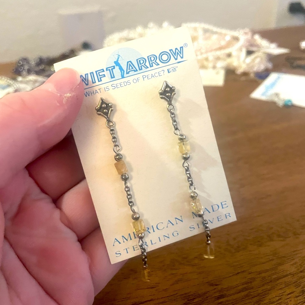 Silver and Light Yellow Earrings.